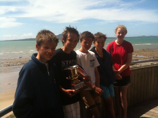 From left Sam, William, Pat, George and Eloise hold the Kohi Cup.